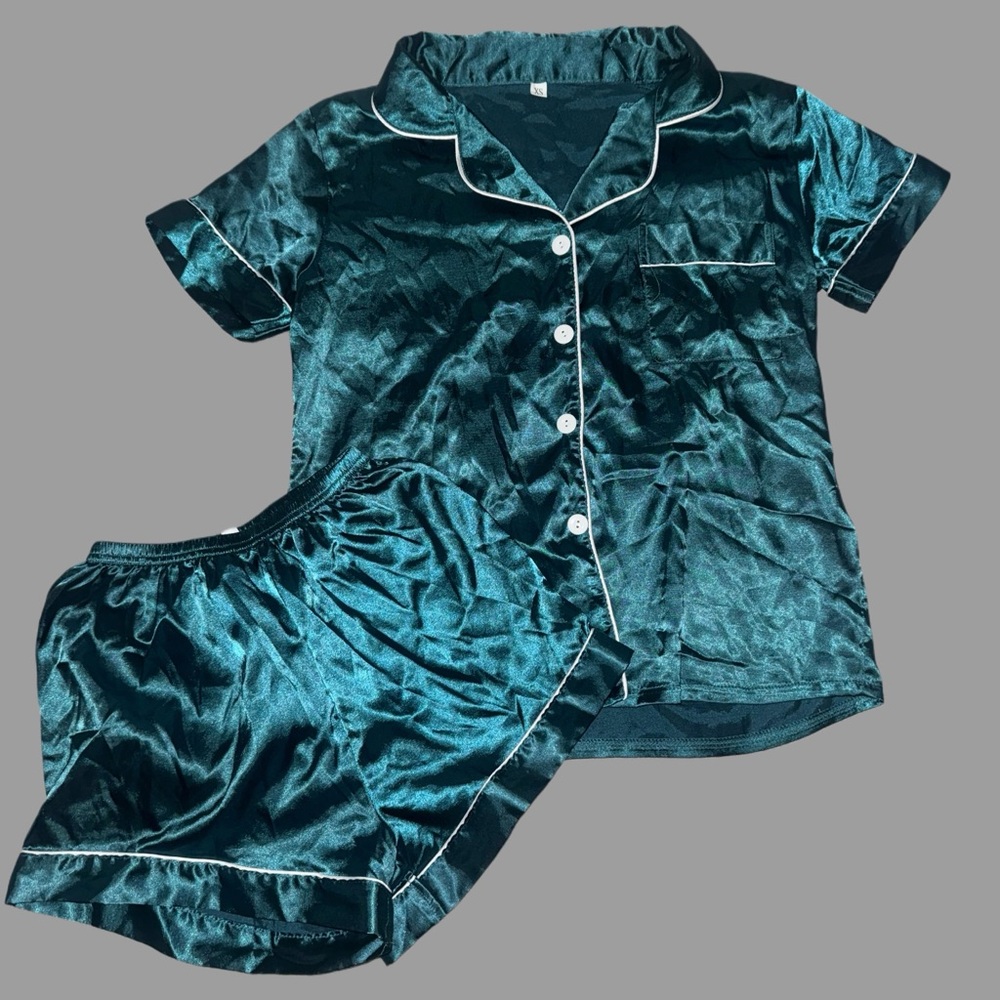 Emerald Green Silk Pajamas PJs (size XS)